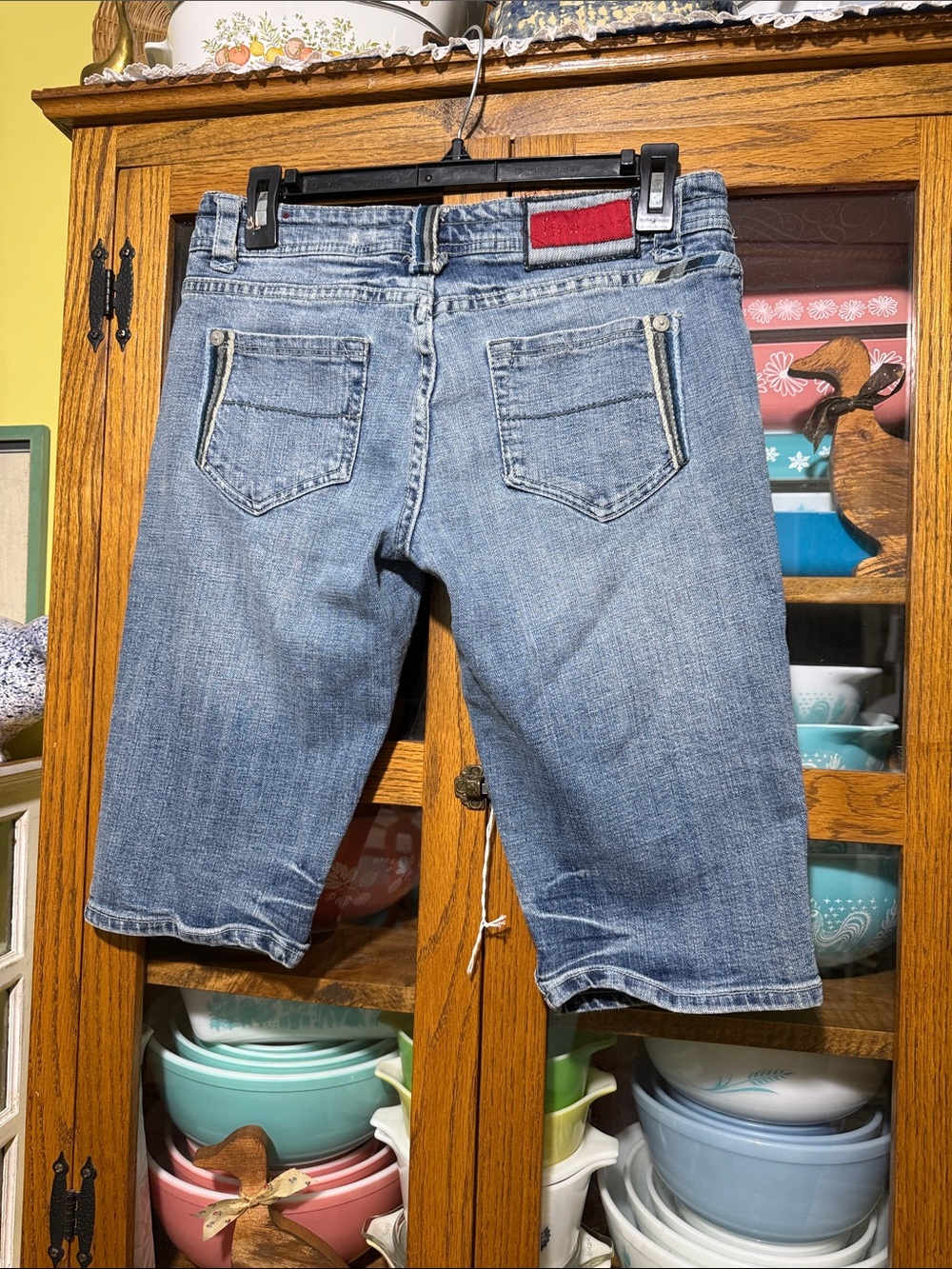 Denim Knee-Length Shorts with Red Patch Fire Jeans capris juniors 7